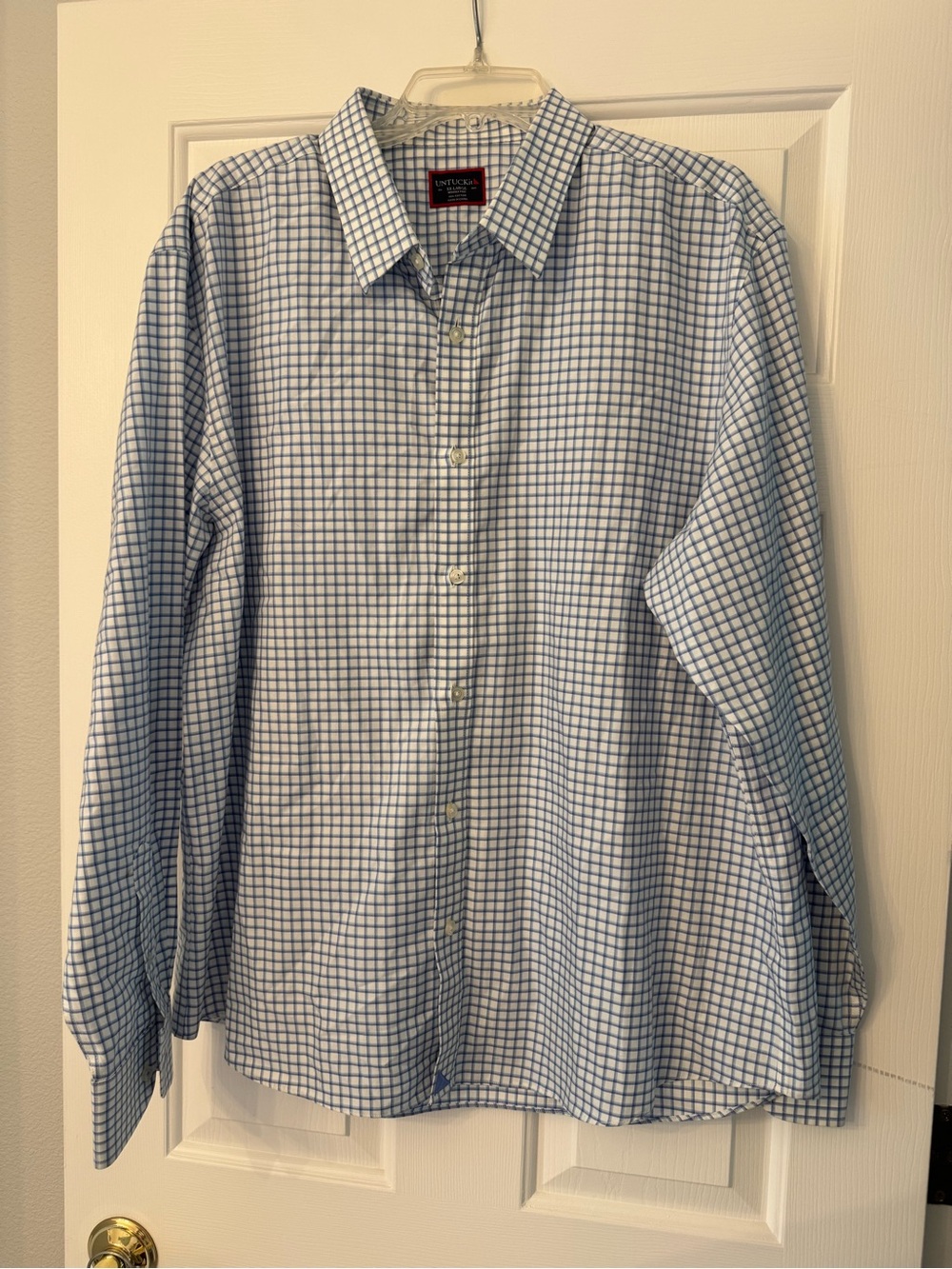 Untucked Classic Blue Check Men's Dress Shirt 2XL